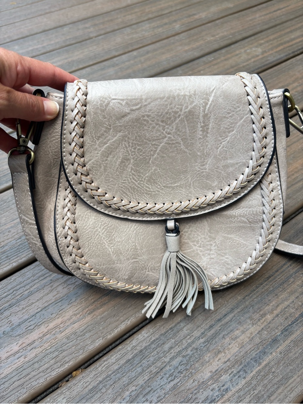 Women's Tassel Crossbody Saddle Bag - Light Taupe